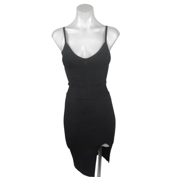 BCBG MAXAZRIA Black Side Slit Scoop Neck Spaghetti Strap Midi Bodycon Dress XS - Picture 1 of 4